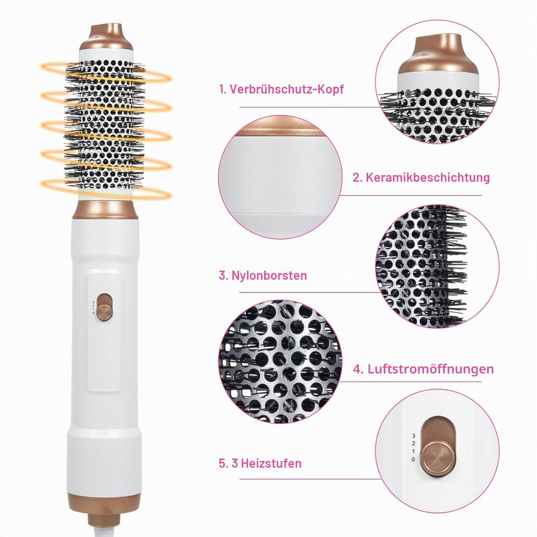 Airstyler Set, 5 in 1 Warmluftbürste Set Stylingbürsten mit Haartrockner Rundbürstenföhn Airflow Mul