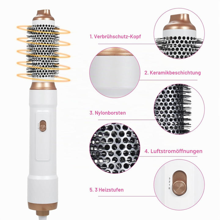 Airstyler Set, 5 in 1 Warmluftbürste Set Stylingbürsten mit Haartrockner Rundbürstenföhn Airflow Mul