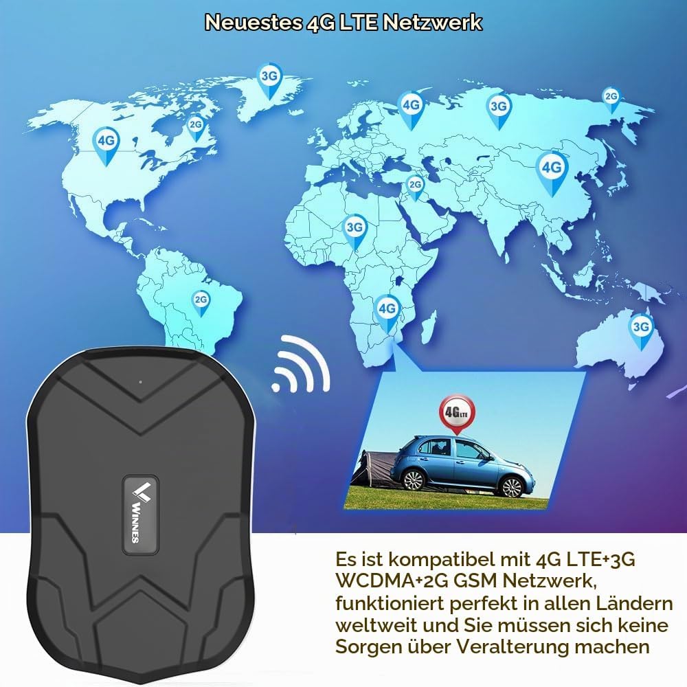 Winnes 4G GPS Tracker Auto Ohne ABO 20000mAh,240 Tage Standby, TK905C GPS Tracker Echtzeit-Ortung mi