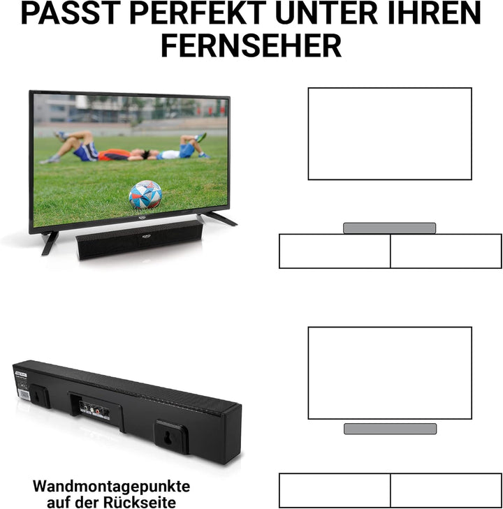 XORO TV Soundbar HSB 50 V2 mit 25 Watt Leistung, Bluetooth Lautsprecher, USB Mediaplayer, Line IN, O