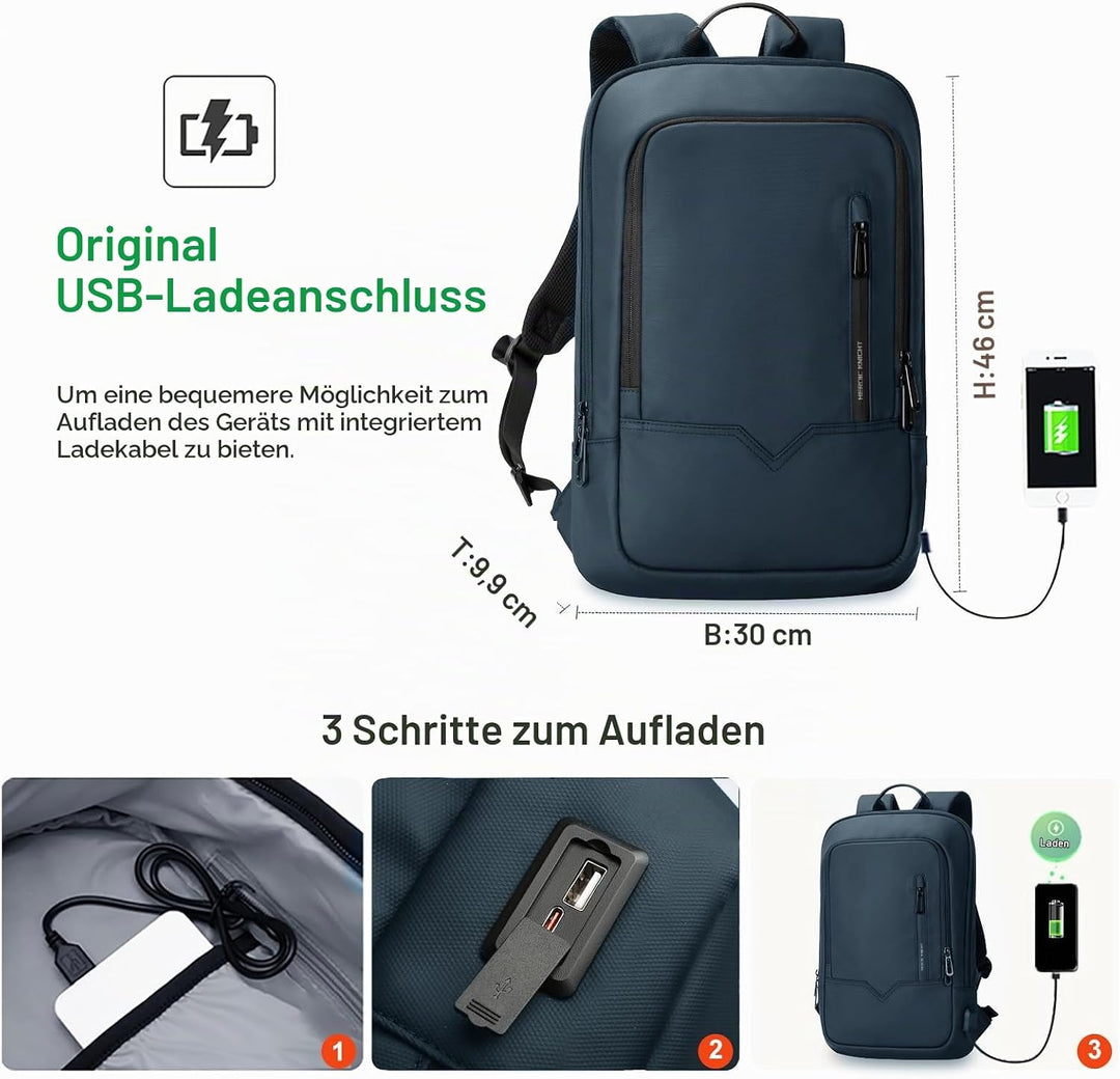 Laptop Rucksack Herren Leicht Business Rucksack mit USB-Anschluss Wasserdichter Rucksack Herren Schu