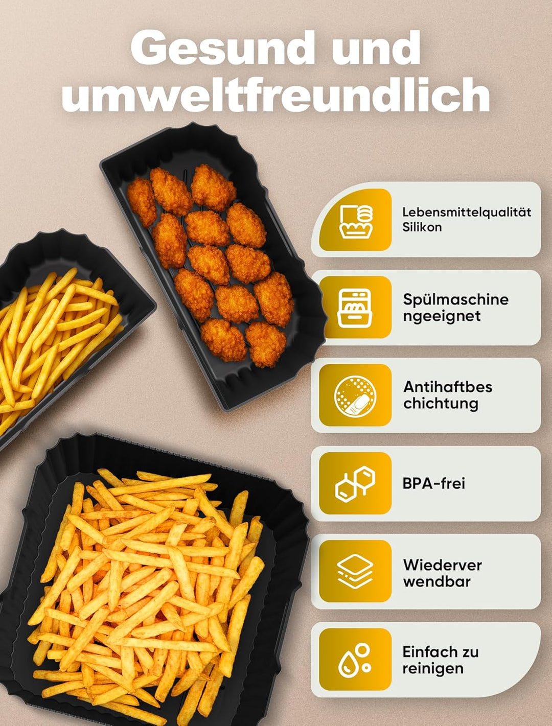 3 Stück Silikonform Heissluftfritteuse Für Ninja Air Frye PRO 4.7L/Max 6.2L/Cosori 5.5L/6L/Philips 6