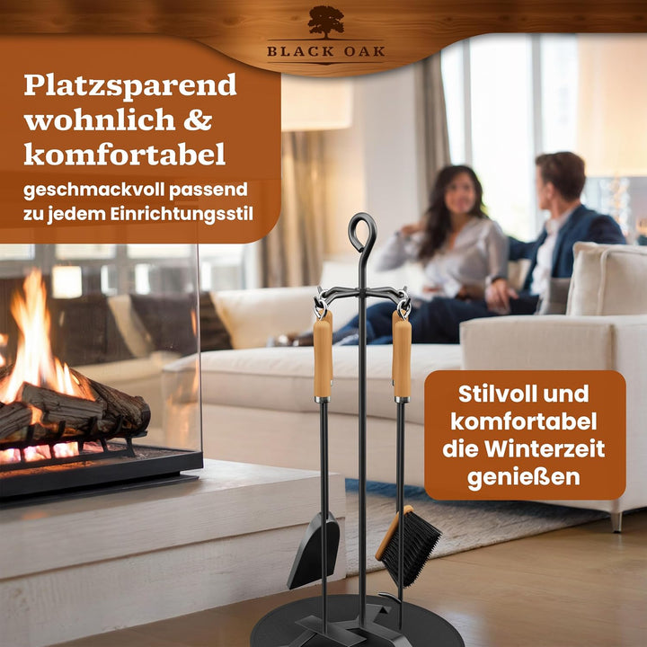 BLACK OAK Kaminbesteck ST. MORITZ 6-teilig - wohnliches & dekoratives Ofenbesteck Set schwarz mit Ho