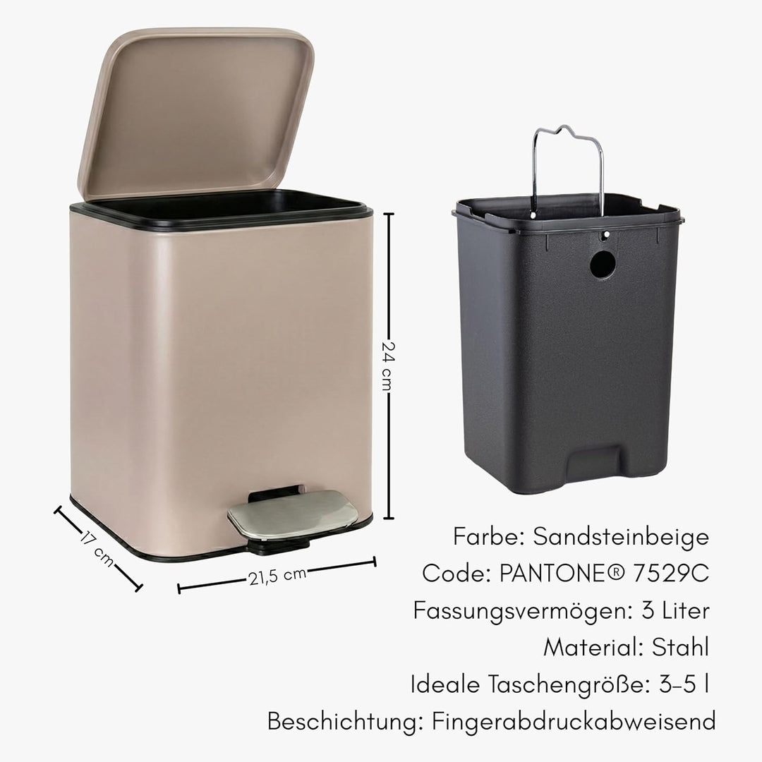 Erreke Badmülleimer mit Pedal 3L, Kosmetikeimer 3L aus Edelstahl mit Soft-Close Deckel, Herausnehmba