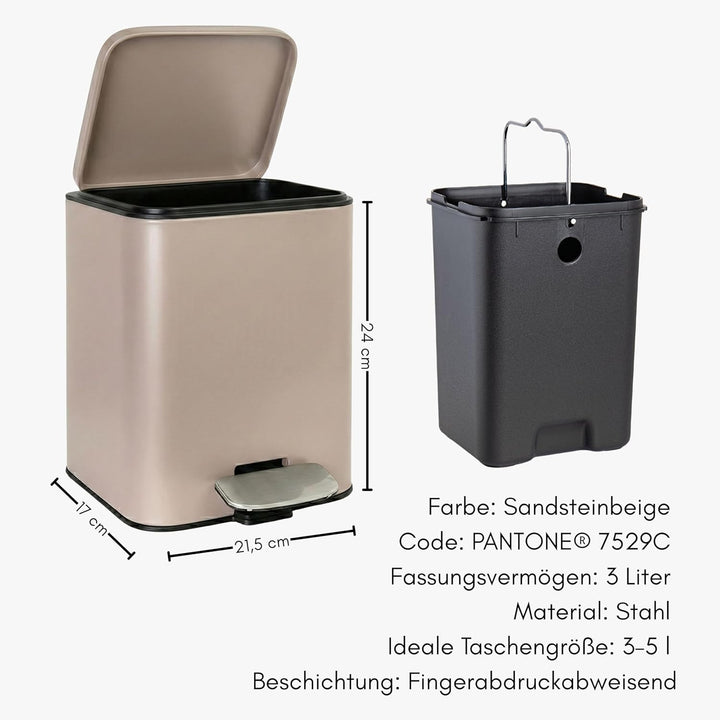 Erreke Badmülleimer mit Pedal 3L, Kosmetikeimer 3L aus Edelstahl mit Soft-Close Deckel, Herausnehmba