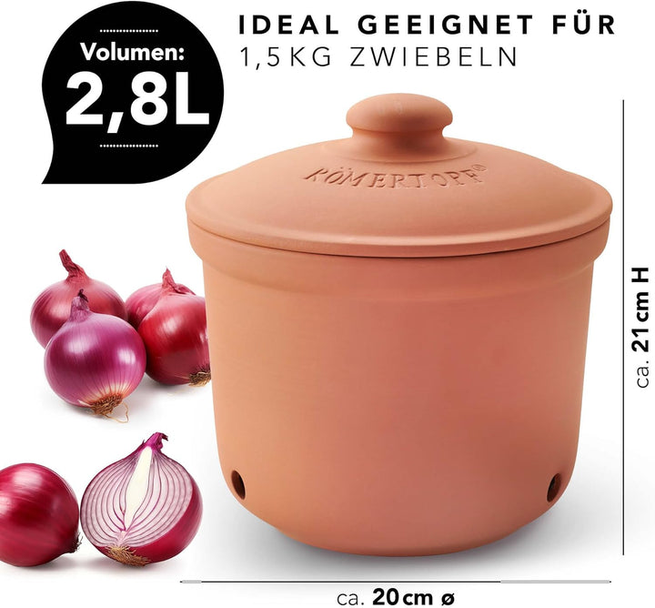 Römertopf Zwiebeltopf aus Naturton Frische-Topf Maxi Keramik Vorratstopf 2,8 Liter 1,9 Kg, 1,9 Kg