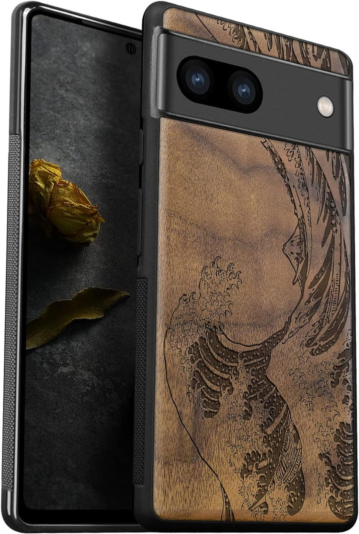 Carveit Holz Handyhülle für Google Pixel 7a Cover [Einzigartiges Design Case] Stossstange hülle Komp