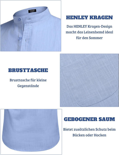 COOFANDY Sommerhemd Leinen aus Baumwolle Herren Hemd Langarm Henley Sommerhemd Regular Fit Shirt Cas