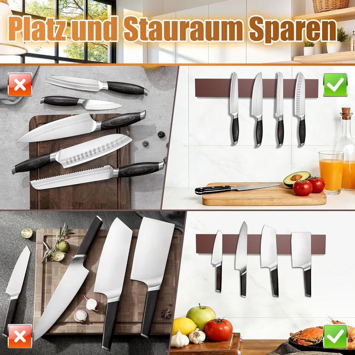 Messerblock Magnetisch 40 cm, Magnetleiste Messer aus Holz mit Supermagneten Und 2 Haken, Messerbloc
