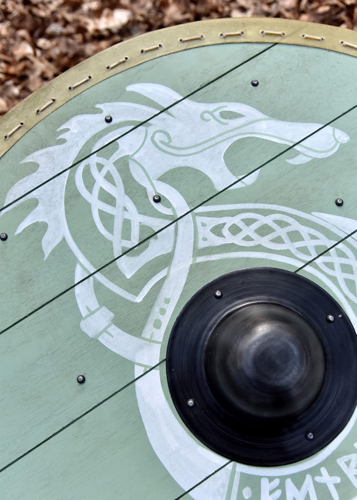 Battle-Merchant | Rundschild mit Fenrir-Motiv | handbemalter Wikingerschild aus Holz | 80cm (31,5 Zo