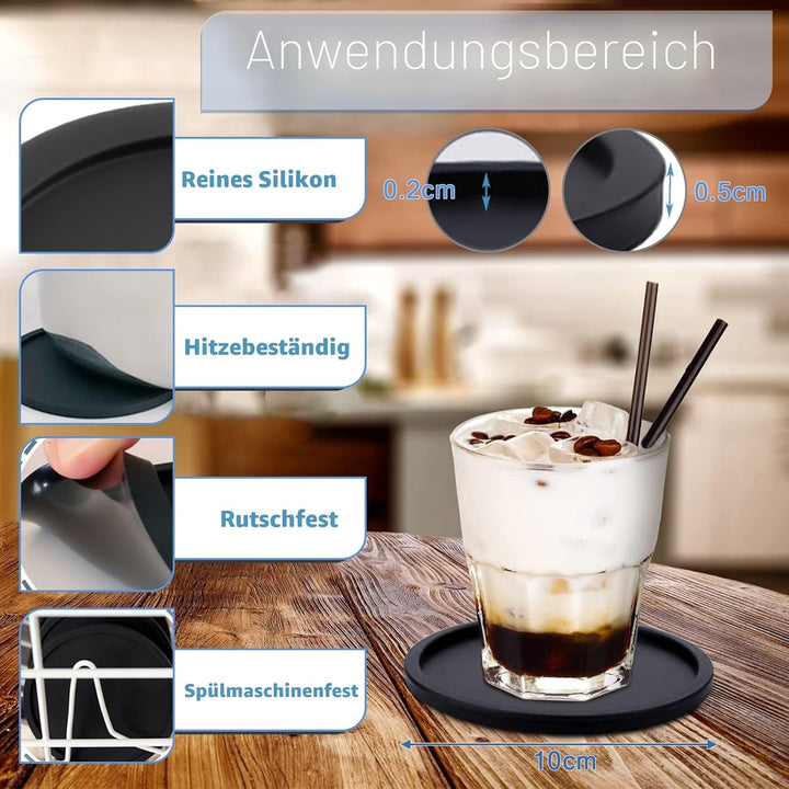 Silikon Untersetzer Rund für Gläser, 12er Set Hitzebeständig und rutschfest Untersetzer, Ungiftiger