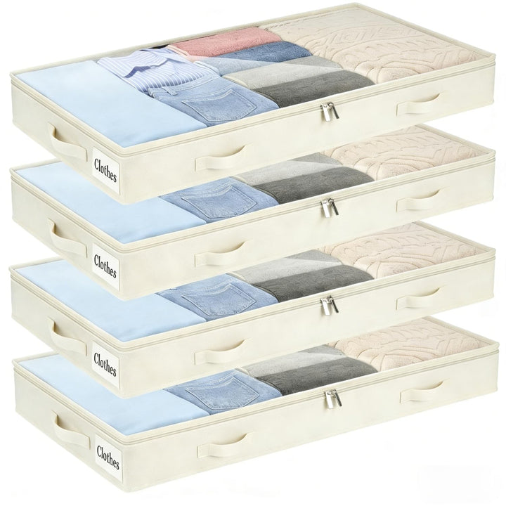 Unterbett Aufbewahrungsbox 2 Stück Unterbettkommode und klarem Deckel, 10cm hoch Kleideraufbewahrung
