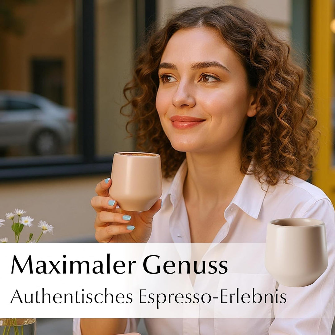 MIAMIO - Espressotassen 4er Set ohne Henkel (90 ml), Keramik Espresso Tassen dickwandig, Moderne Ste