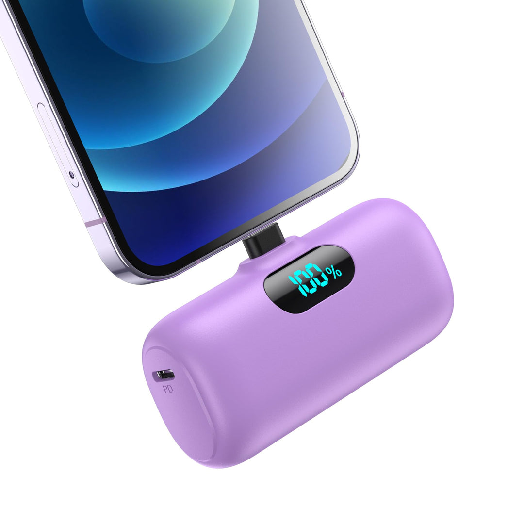 Mini Power Bank für iPhone 5000mAh, Upgrade 15W PD 3.0A Schnellladung, Leicht-Kompakt Powerbank LCD