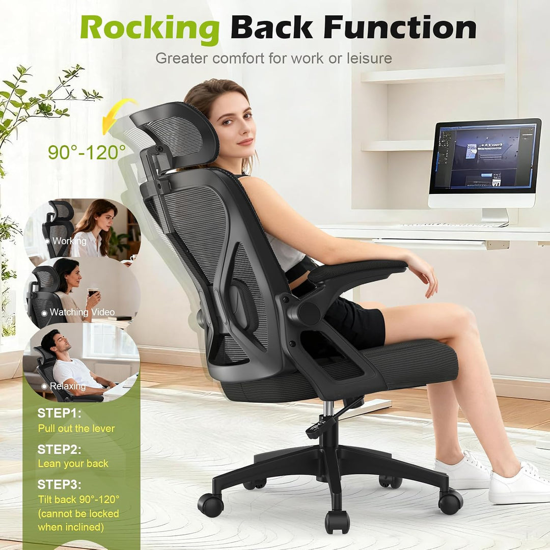 YONISEE Bürostuhl, ergonomischer Schreibtischstuhl mit gepolsterter Lendenwirbelstütze und klappbare