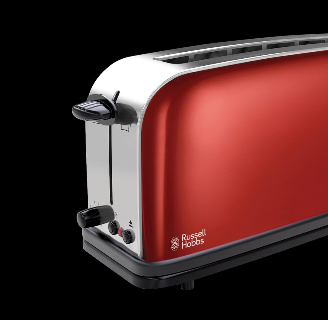 Russell Hobbs Toaster [Langschlitz für 2 Scheiben / 1 breite Brotscheibe] Colours+ Edelstahl Rot (ex