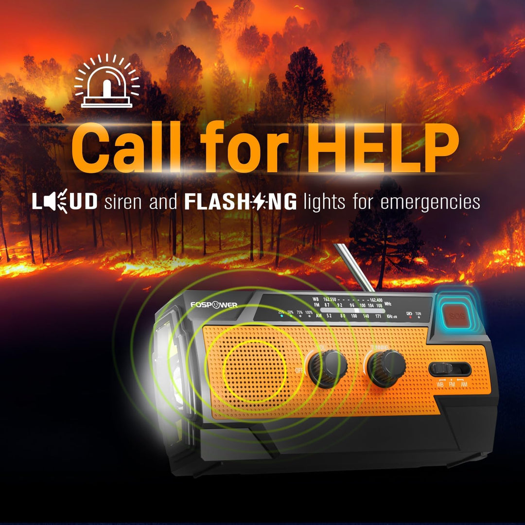 FosPower tragbares Radio 4000mAh (Modell- A3) Solar/Handkurbel/Batteriebetrieben Notfall Kurbelradio