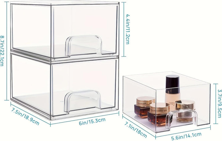 2 Stück Schubladen Organizer,Stapelbare Aufbewahrungsschubladen,Transparent Badezimmer Organizer,Acr