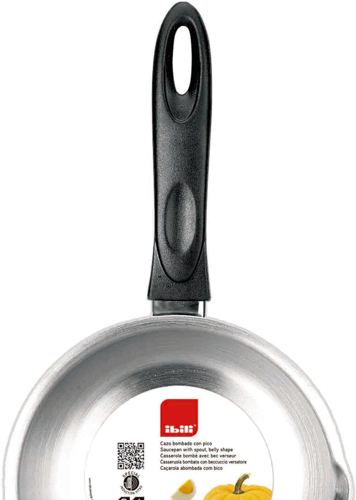 IBILI Stielkasserolle Clásica gewölbt 16 cm aus Edelstahl/Kunststoff, Silber/schwarz, 16 cm