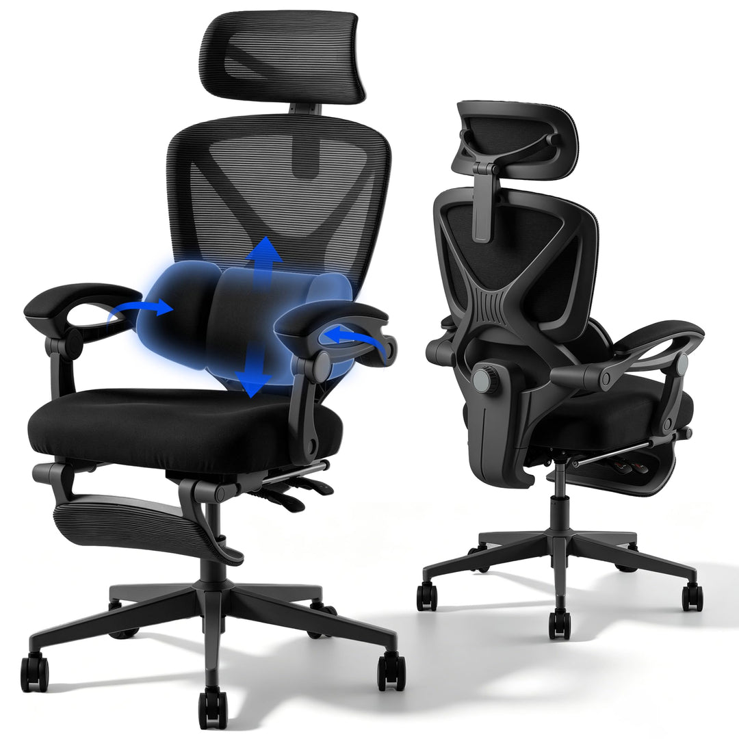 FLEXISPOT Ergonomischer Bürostuhl mit Fussstütze, X-förmiger Schreibtischstuhl mit 135°-Neigung, Gek