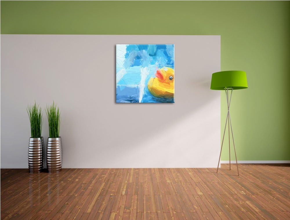 Quietsche Ente im Wasser, Format: 70x70 auf Leinwand, XXL riesige Bilder fertig gerahmt mit Keilrahm
