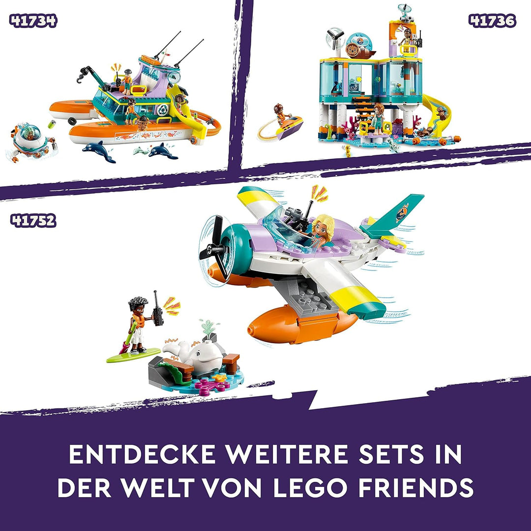 LEGO 41752 Friends Seerettungsflugzeug, Flugzeug-Spielzeug mit Wal-Figur und Mini-Puppen, Tier-Pfleg