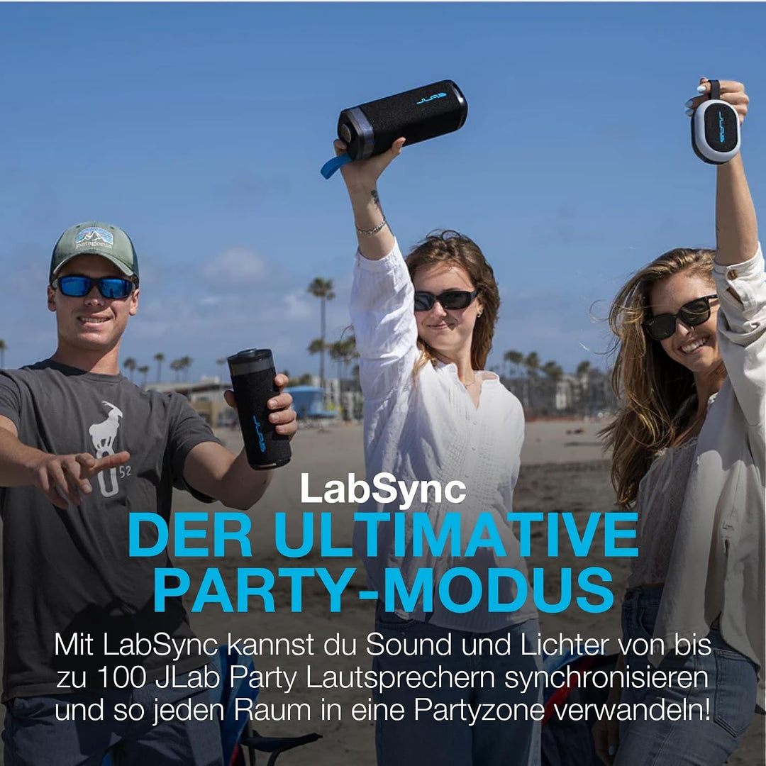 JLab Go Party Tragbarer Bluetooth Lautsprecher 16H+ Akku, Schwarz | 10W Drahtloser Outdoor Reise-Lau