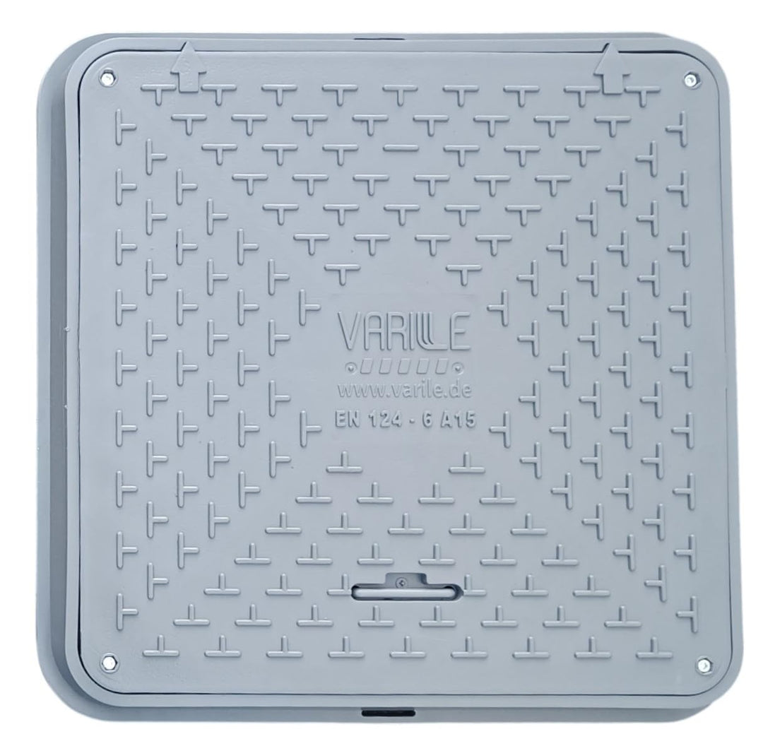 Varile 72cm quadratische Schachtabdeckung mit Griff - belastbar bis 1,5t (Grau), Grau