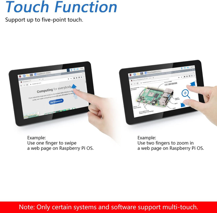 FREENOVE 7 Inch Touch Display for Raspberry Pi 5 4 B 3 B+ A+, 800x480 Pixel IPS Monitor, 5-Point Cap