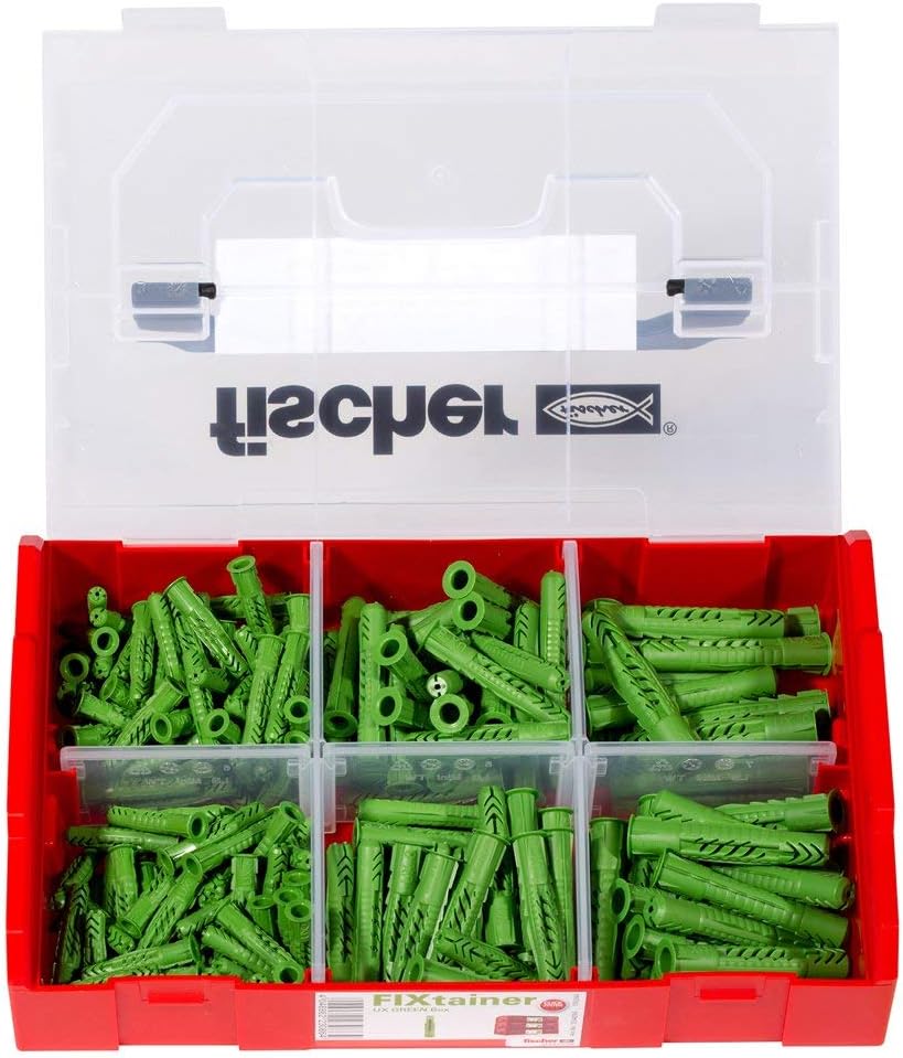 Fischer 534094 Fixtainer - Die UX GREEN Box, Dübelset, 210 Teile, Ux Green