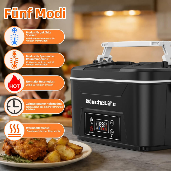 Elektrische Lunchbox Erwachsene mit Akku, 1200ML Beheizbare Lunchbox mit Edelstahlbesteck,Touchscree