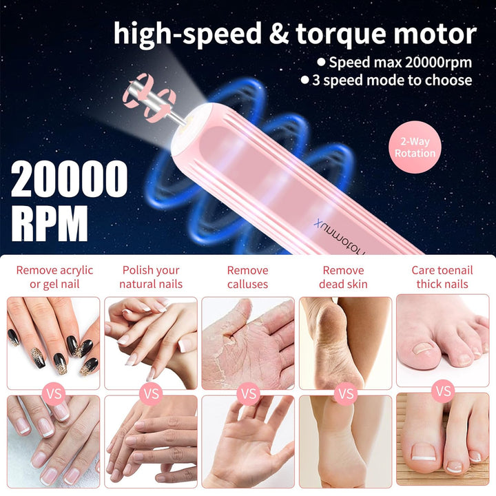 Elektrische Nagelfräser Professionell Elektrisch Nagelfeile für Gelnägel USB Wiederaufladbare 20000