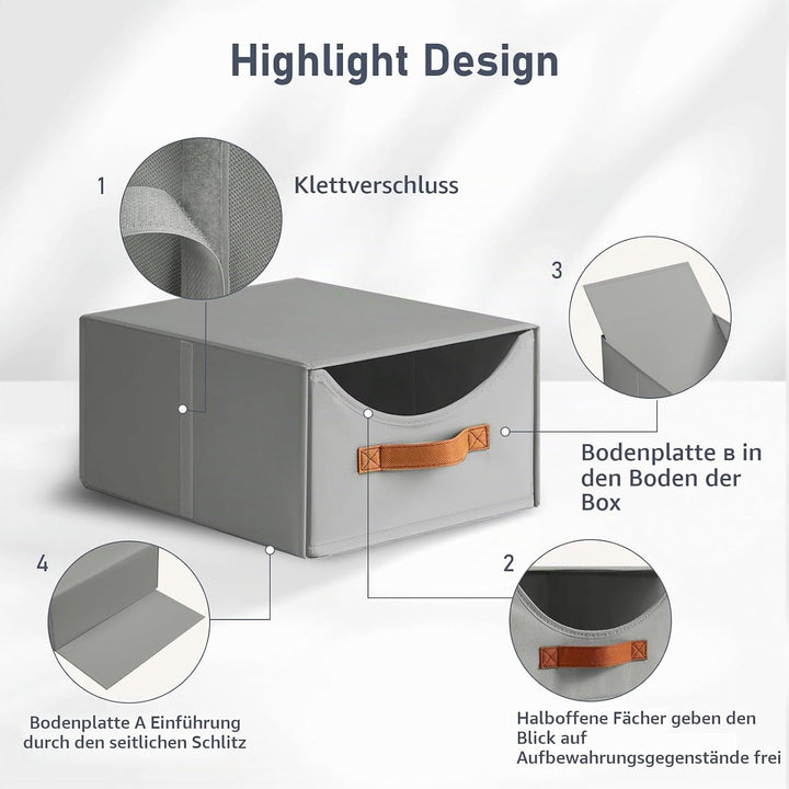 DIMJ Schubladen Ordnungssystem Schubladenboxen - 4 Stück Aufbewahrungsbox Faltboxen Organizer Schubl