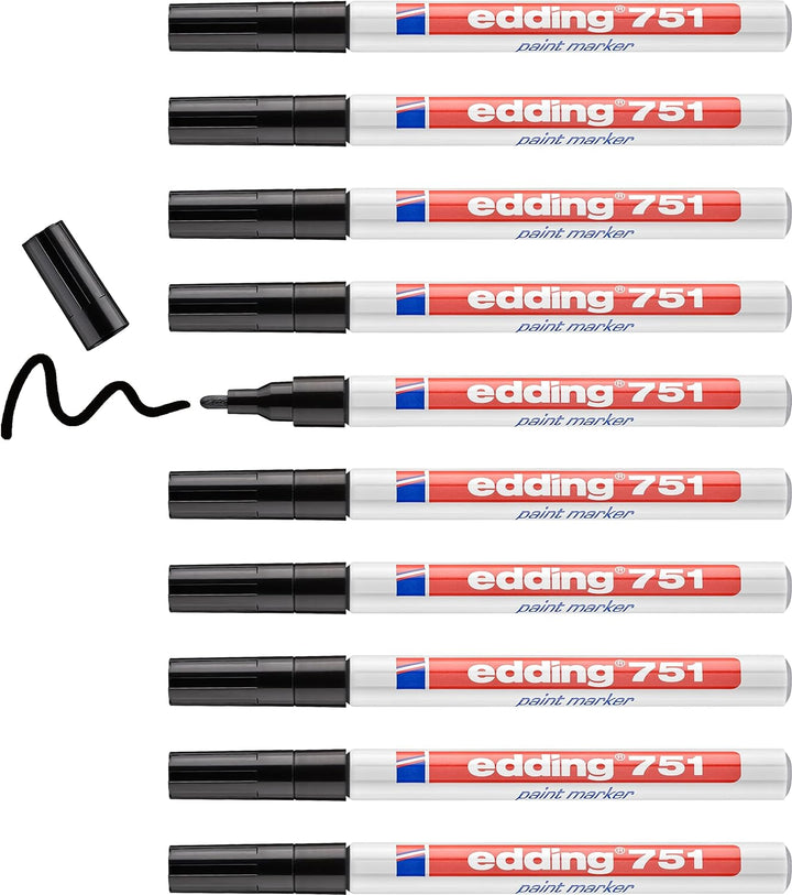 edding 751 Lackmarker - schwarz - 10 Stifte - Rundspitze 1-2 mm - Lackstift zur Markierung und Besch