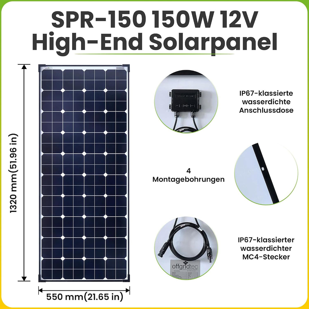 Offgridtec 12V Solaranlage für Wohnwagen SM120/12V MPPT - Komplett-Set 120 Watt für Wohnmobil mit MP