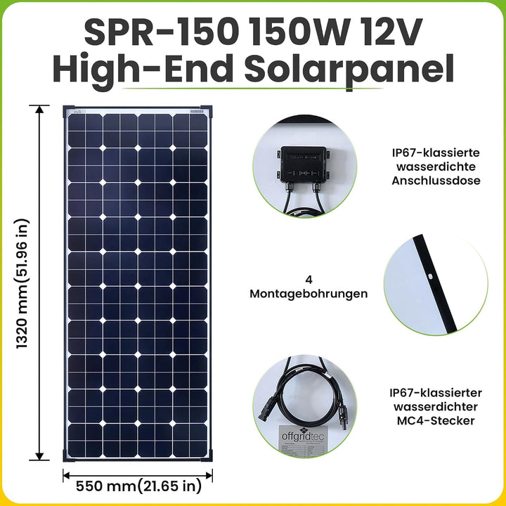 Offgridtec 12V Solaranlage für Wohnwagen SM120/12V MPPT - Komplett-Set 120 Watt für Wohnmobil mit MP