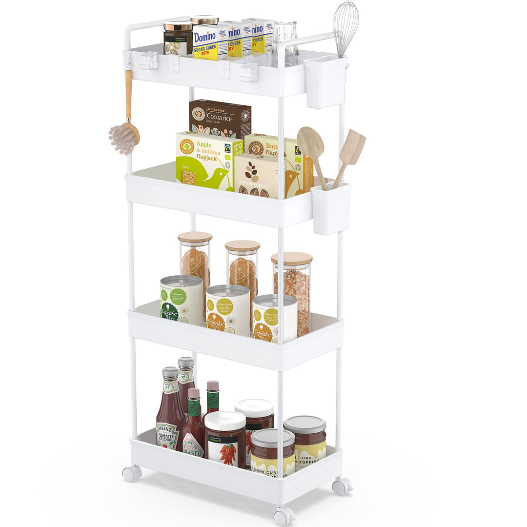 Ronlap Rollwagen Küchewagen mit 4 Ebenen, Servierwagen mit Aufhängebecher, Separator, Haken, Regal a