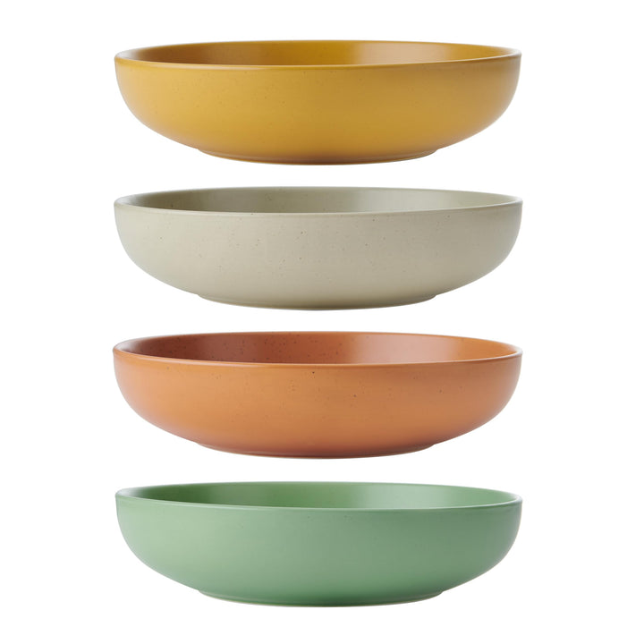 KitchenCraft Idilica Nudelschalen aus Steinzeug, 4er-Set flache Keramikschalen, mikrowellen- und spü