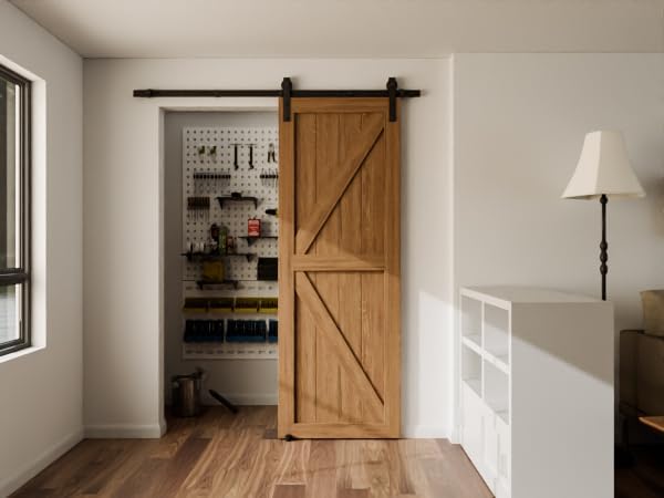 TSMST TSMST 5,5 Fuss Schiebe-Scheunentor-Hardware-Kit, robustes Holz-Schiebetür-Schienen-Kit für 48