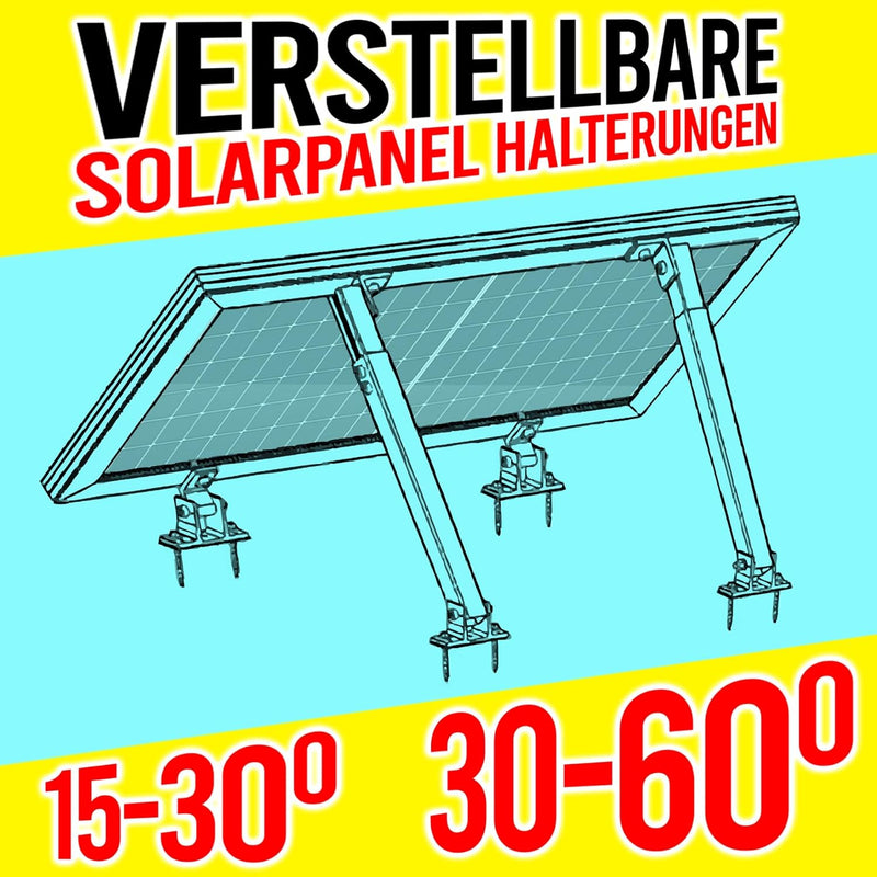 Aufständerung Solarmodul Halterung Balkonkraftwerk Flachdach PV VERSTELB 15-60° (2 Paneele SET 30°-6