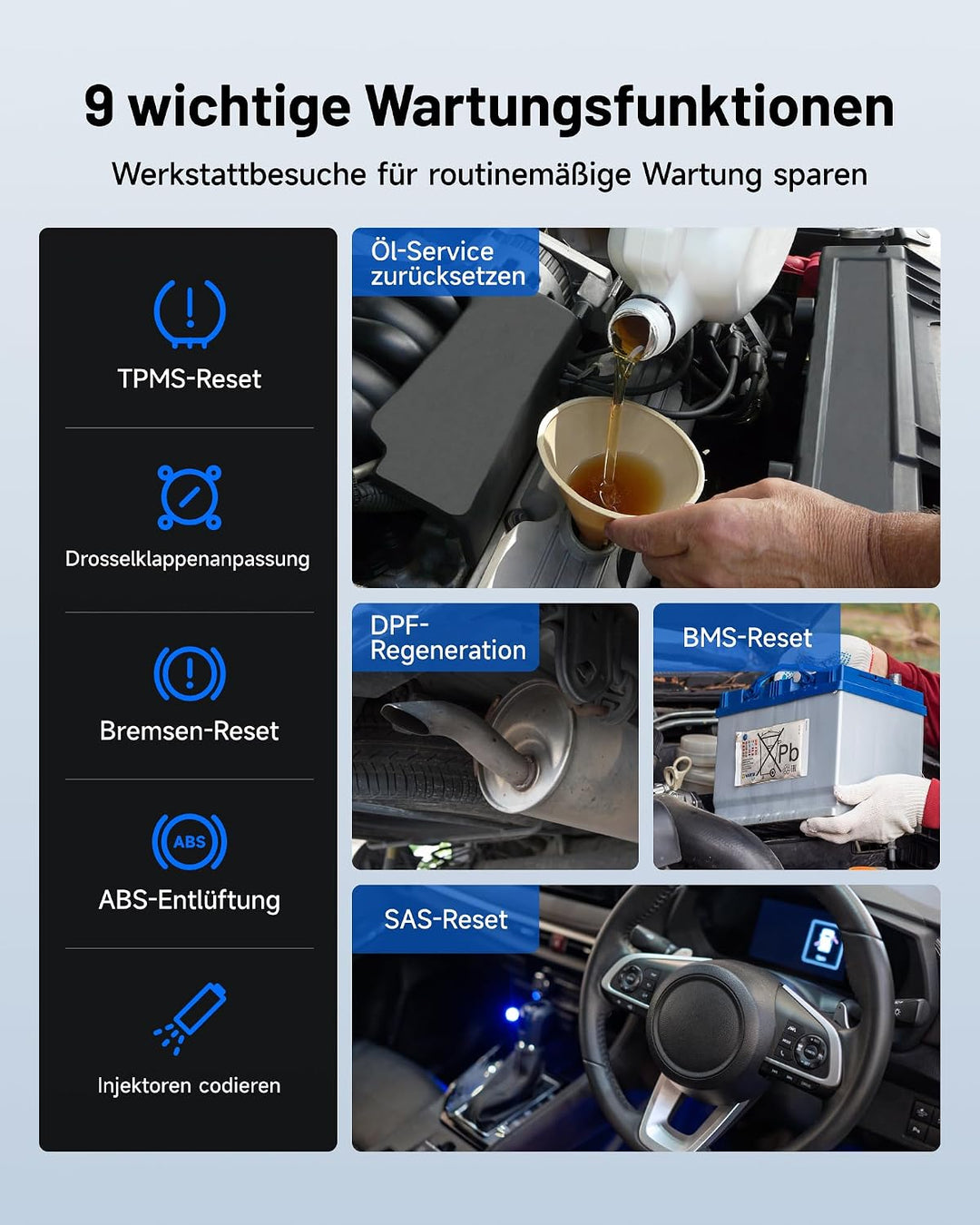 TOPDON AD600S OBD2 Diagnosegerät,8 Reset-Services für Öl,BMS,ABS,SAS,elektrische Parkbremse,Russpart