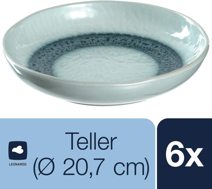 LEONARDO HOME 018546 MATERA 6er Set Teller, Keramik, Blau Blau Single, Blau Single