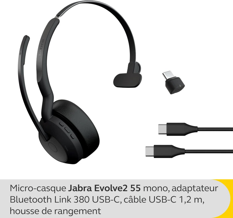 Jabra Evolve2 55 - schnurloses Mono-Headset mit Jabra Air Comfort - Mikrofone mit Geräuschunterdrück