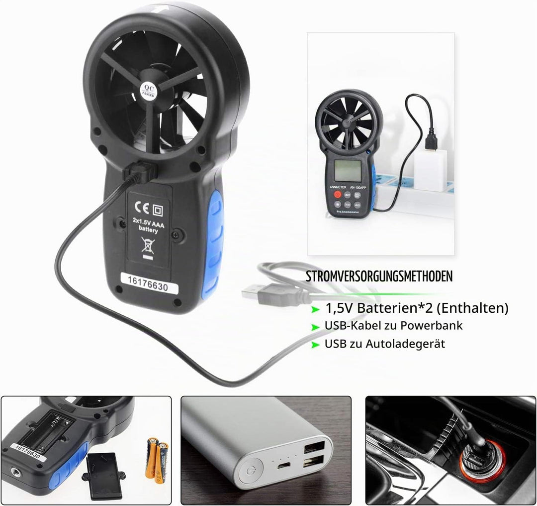 AIOMEST AI-100APP Bluetooth Digital Anemometer, Handgerät, Windgeschwindigkeitsmesser für Luftstromg