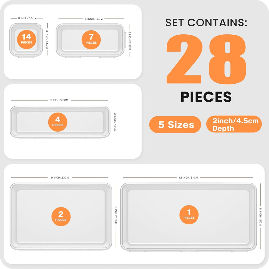 A-LuGei【Transparent 28er Schubladen Organizer,【Upgrade auf 5 Grössen】 Schminktisch Organizer Schubla