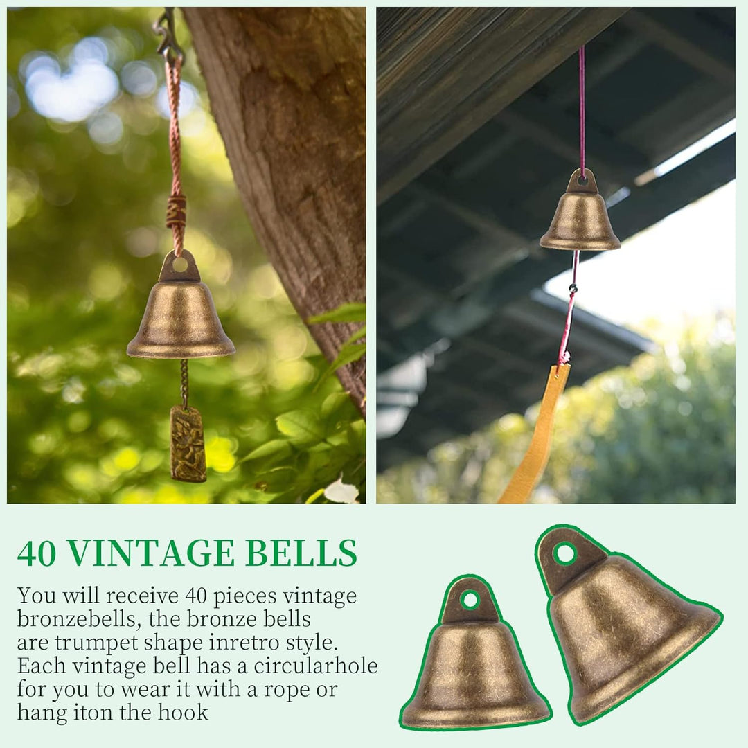 40 Stück Glöckchen zum Basteln, Vintage Glöckchen Bronze mit Hanfseil, Vintage Glocken für Windspiel