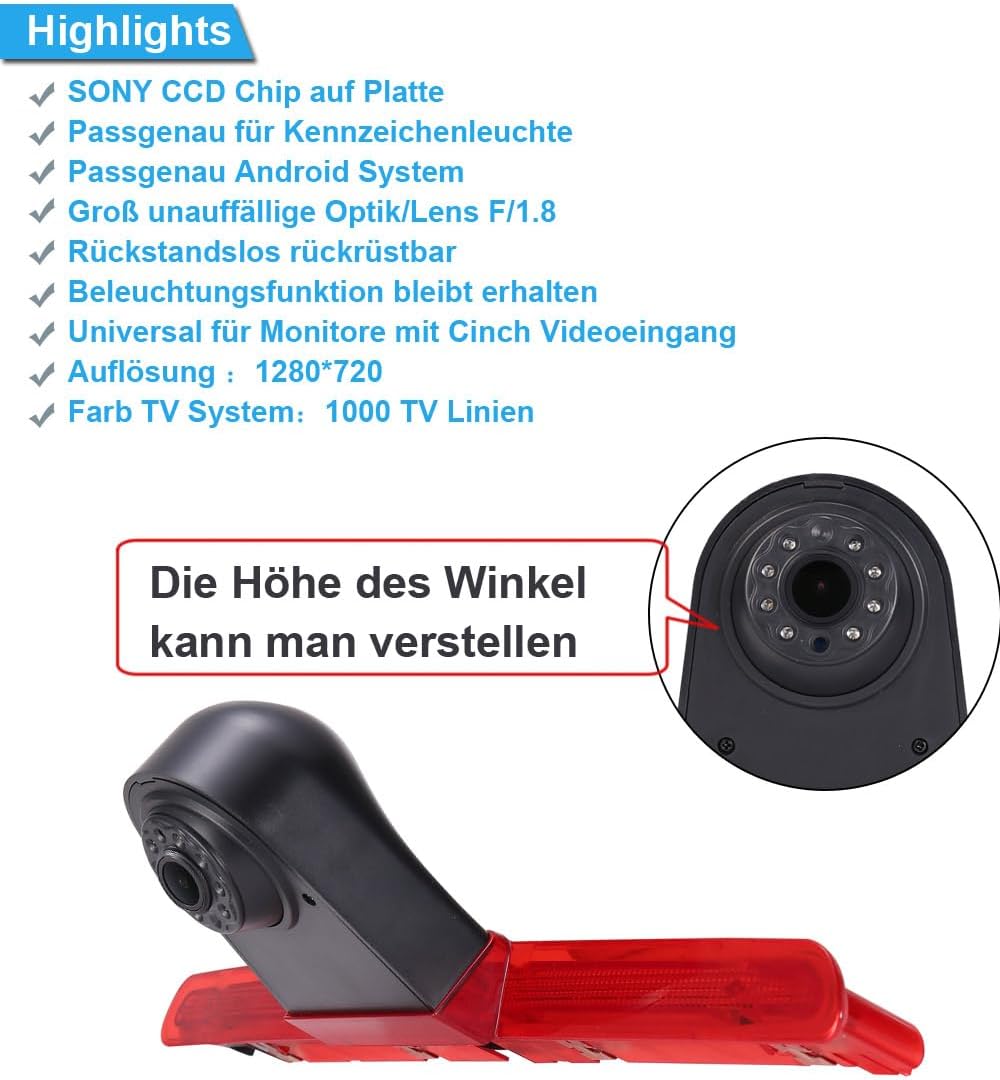 1280 * 720 Brake Bremsleuchte Auto Kamera Third roof Bremslicht Rückfahrkamera Replacement for VW T6