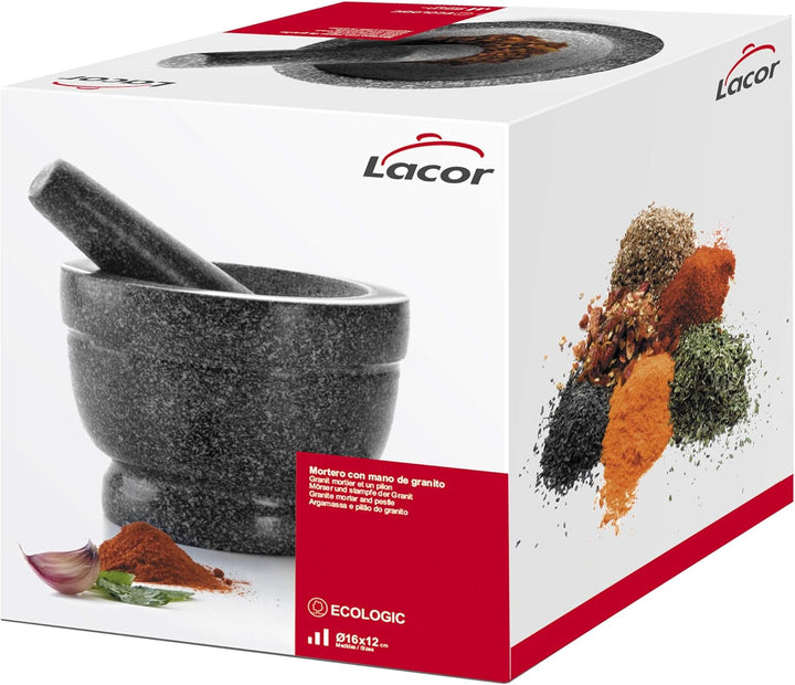 LACOR- 60516 - Granit Handmörtel, Küchenmörtel mit Mace, Nicht porös Innenraum, robust, robust und l