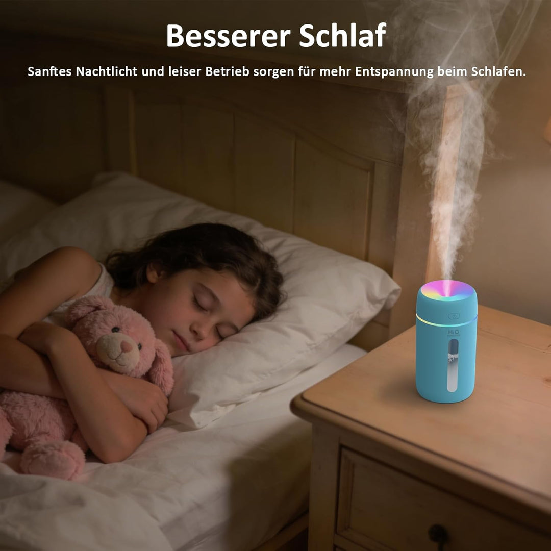 Mini Luftbefeuchter für Schlafzimmer Kinderzimmer Pflanzen,7-Farben-Licht 28dB Silent Air Humidifier
