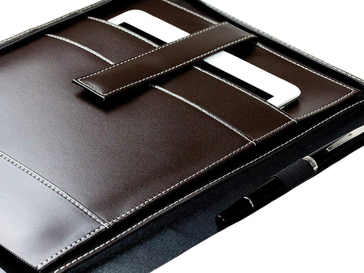 DELMON VARONE - Personalisierbare Tablet Schreibmappe DIN A4 aus Cambridge Top Grain Leder braun, Ko